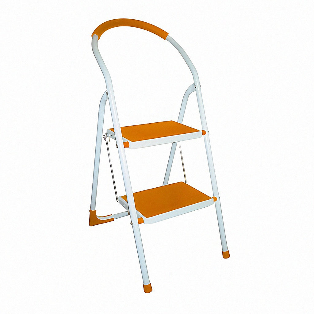 Escalera tubular plegable de acero 2 escalones 0.84 m tipo III (capacidad carga 150 kg) naranja