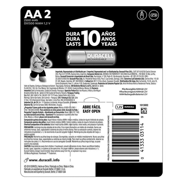 Pila Recargable AA Blíster con 2 Pzas Duracell