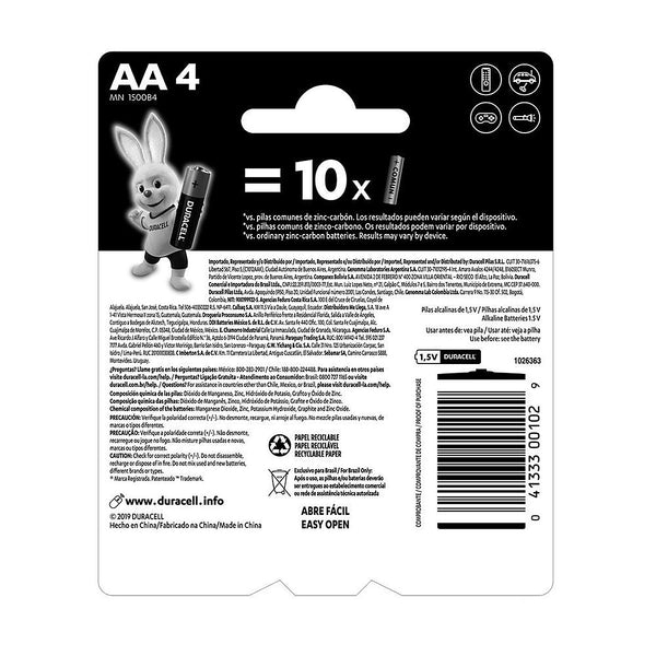 Pila Alcalina AA Duracell con 4 Pzas