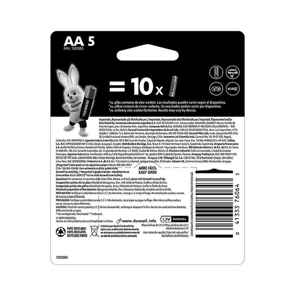 Pila Alcalina AA Duracell Promopack con 5 Pzas
