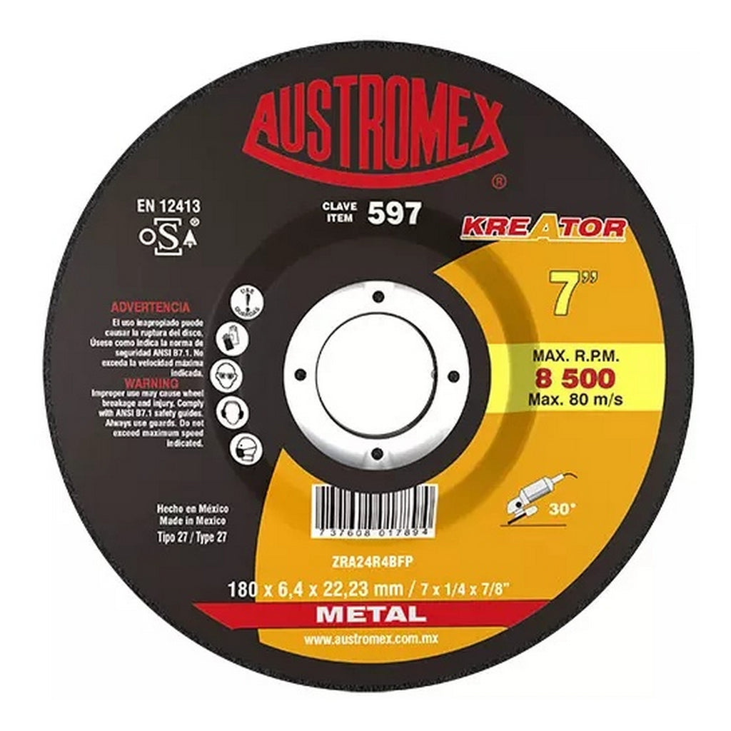 Disco T-27 7”x1/4”x7/8” para Desbaste de Metal - A4 597