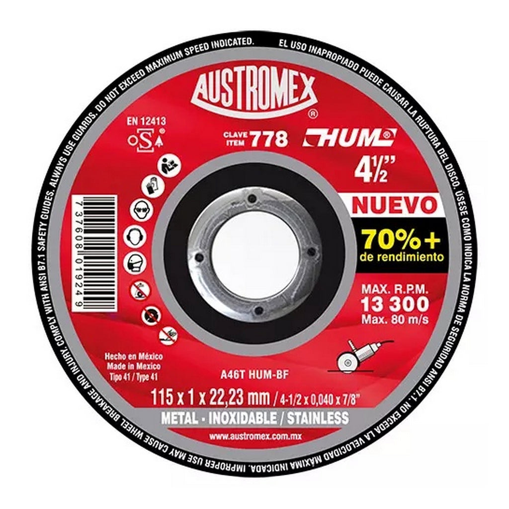 Disco para Corte de Metal 4.1/2”x3/64”x7/8” Super Delgado