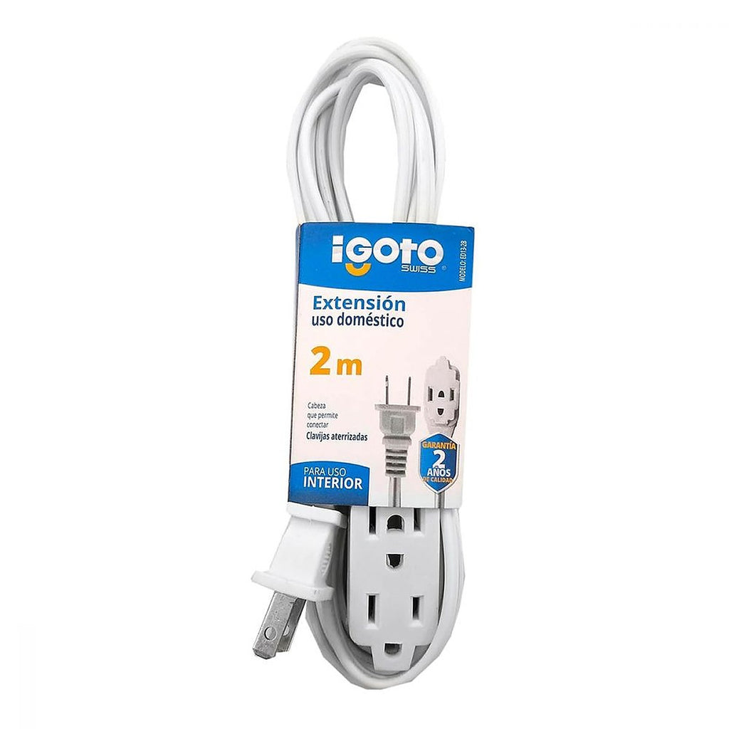Extensión Eléctrica Casera 2.0 mt Blanca Calibre 16 / 120v / 7 amp