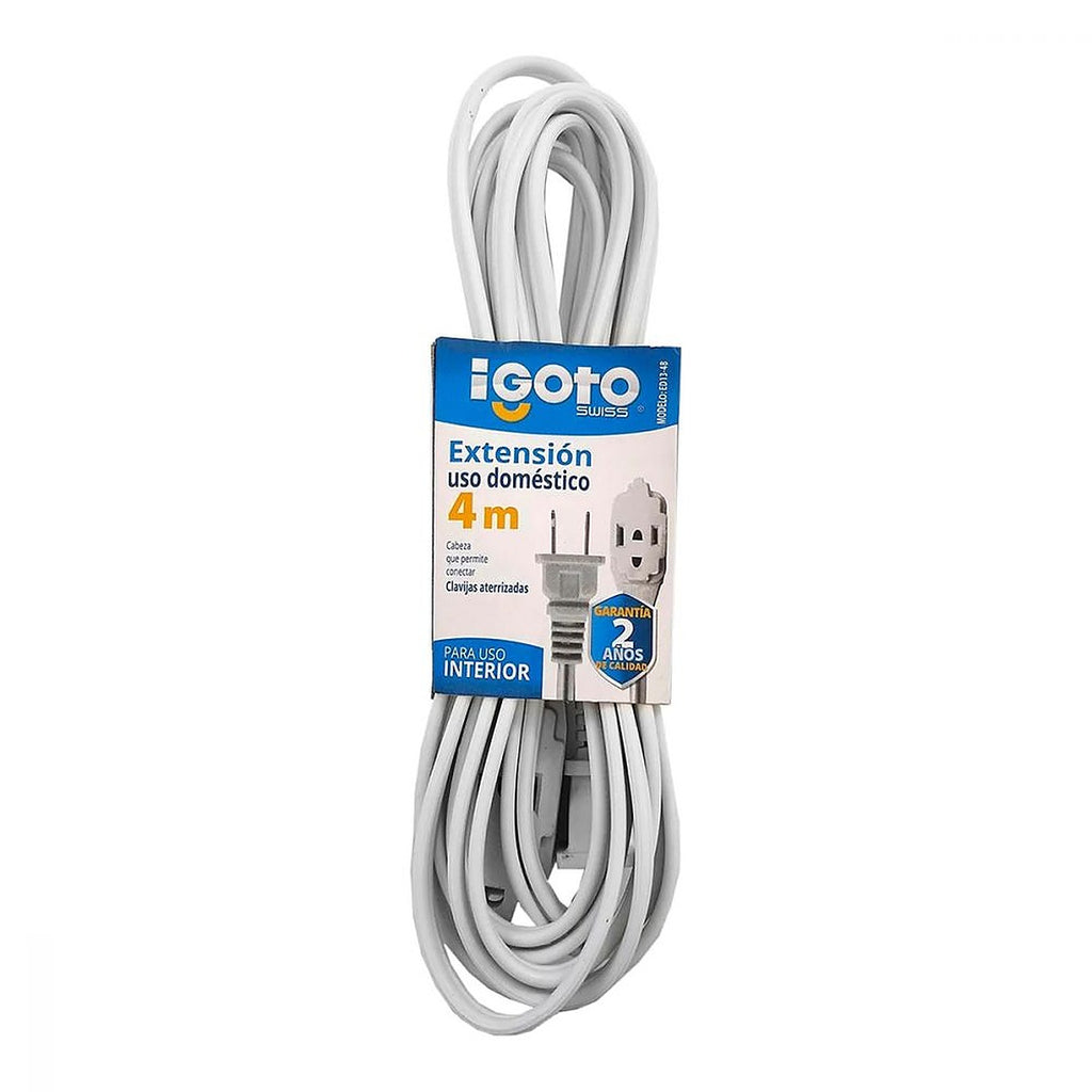 Extensión Eléctrica Casera 4.0 mt Blanca Calibre 16 / 120v / 7 amp