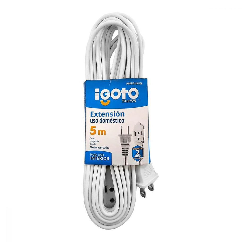Extensión Eléctrica Casera 5.0 mt Blanca Calibre 16 / 120v / 7 amp