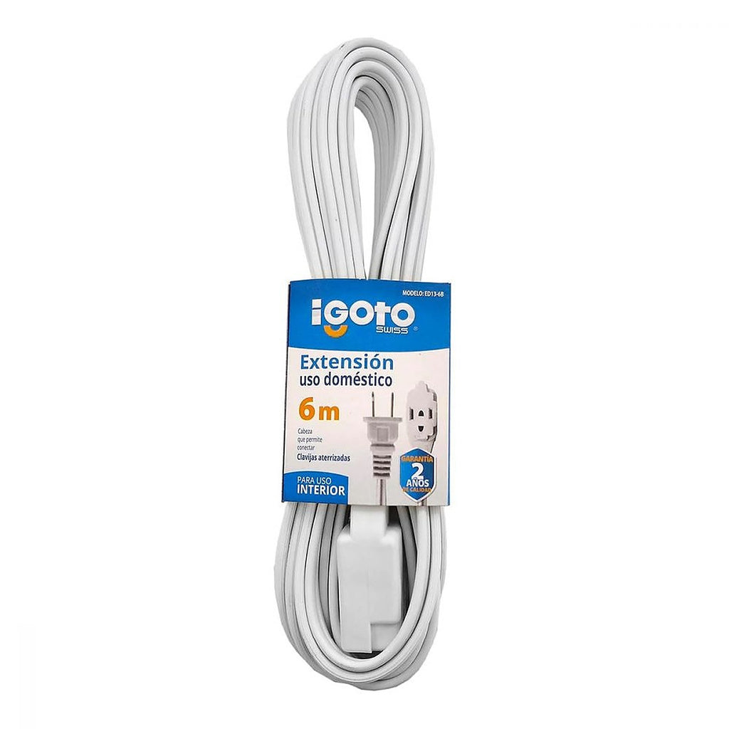 Extensión Eléctrica Casera 6.0 mt Blanca Calibre 16 / 120v / 7 amp