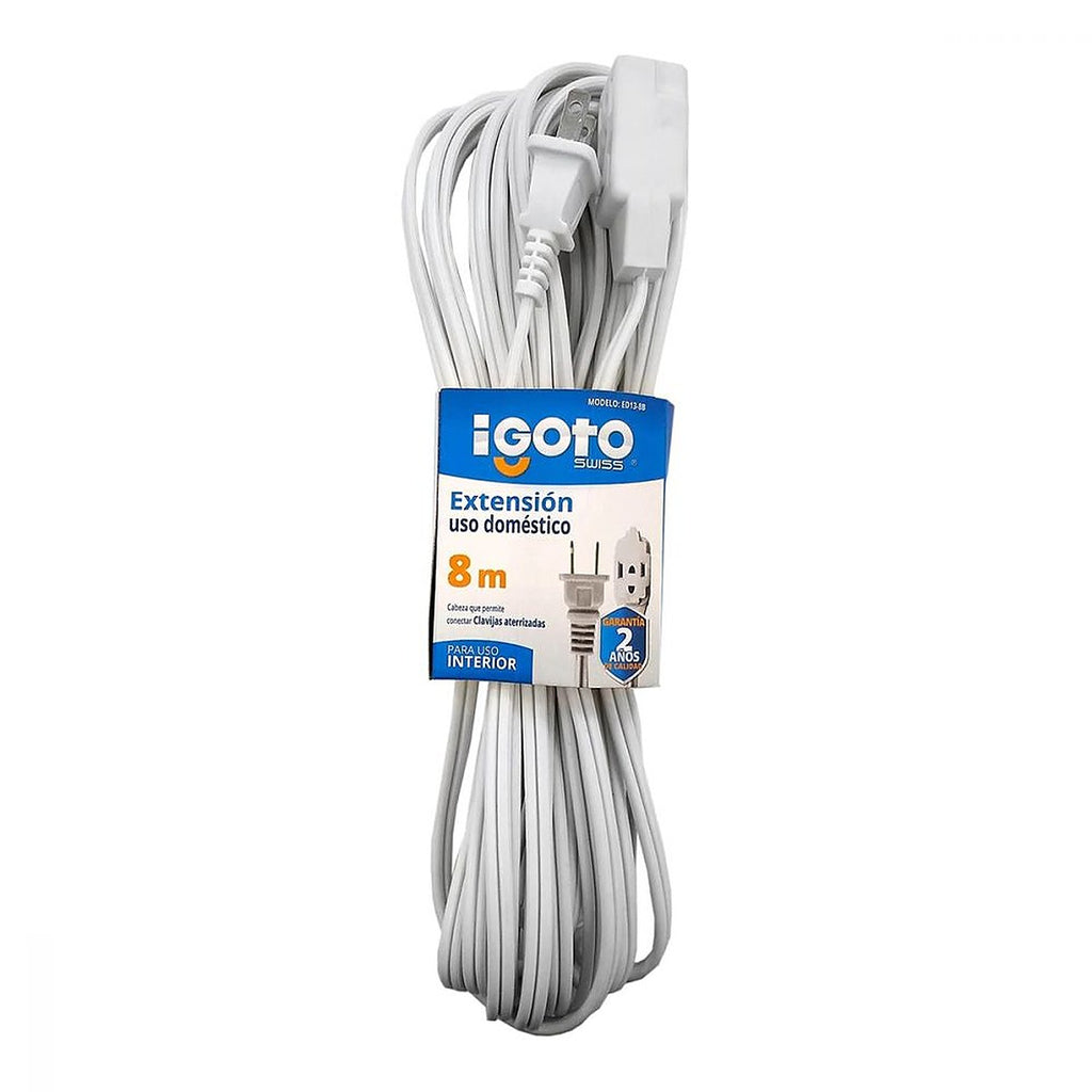Extensión Eléctrica Casera 8.0 mt Blanca Calibre 16 / 120v / 7 amp