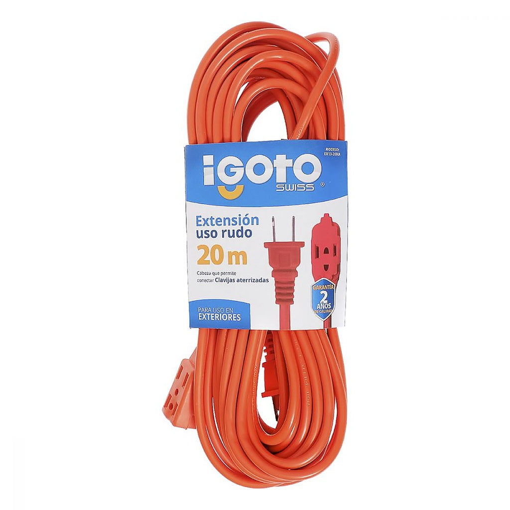 Extensión Eléctrica Uso Rudo 20 mt Naranja Calibre 16 / 120v / 7 amp