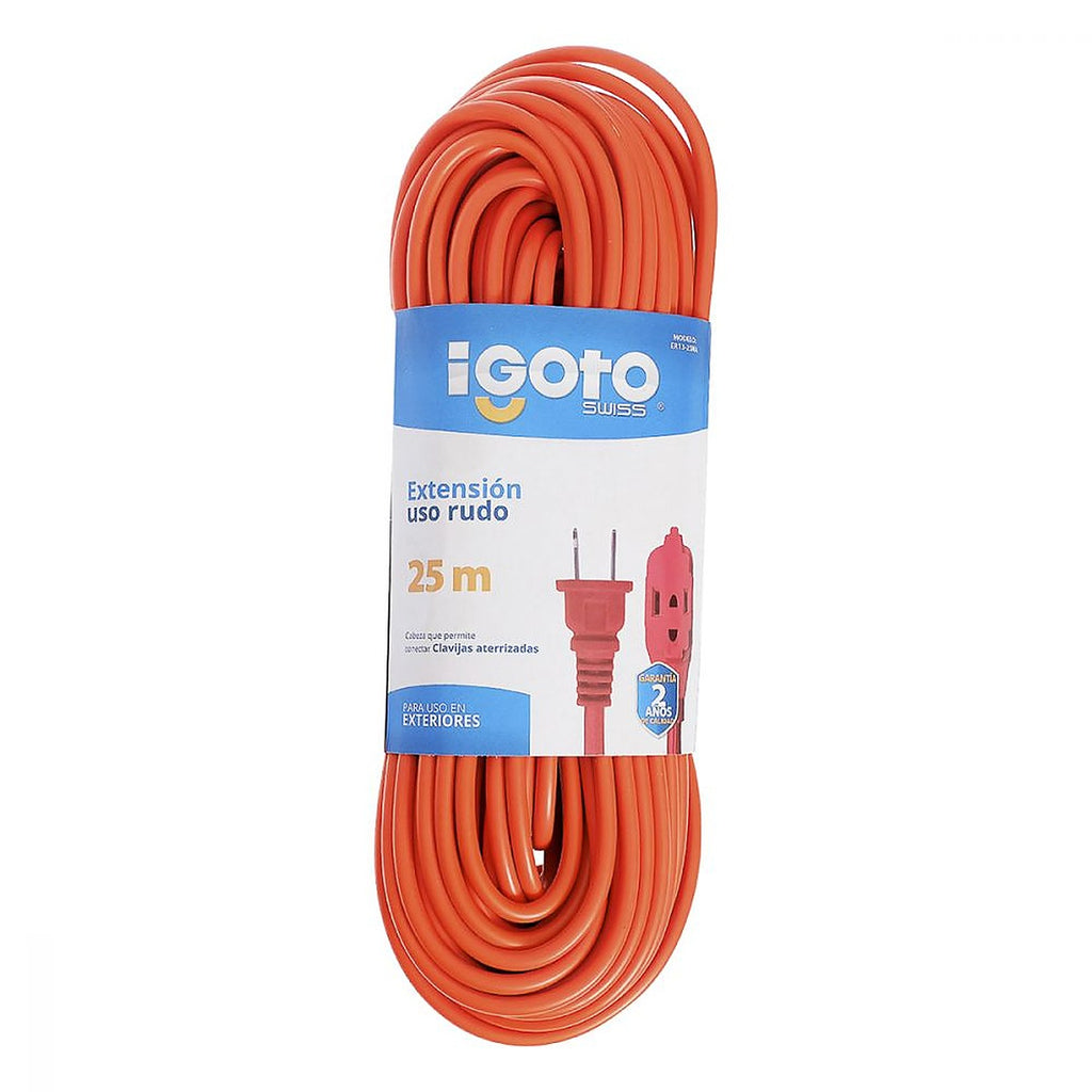 Extensión Eléctrica Uso Rudo 25 mt Naranja Calibre 16 / 120v / 7 amp