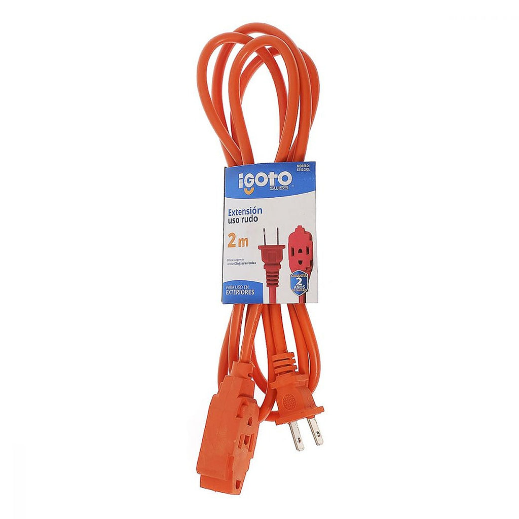 Extensión Eléctrica Uso Rudo 02 mt Naranja Calibre 16 / 120v / 7 amp