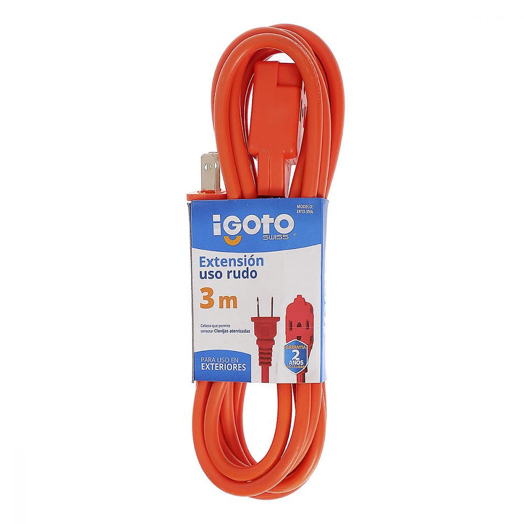 Extensión Eléctrica Uso Rudo 03 mt Naranja Calibre 16 / 120v / 7 amp
