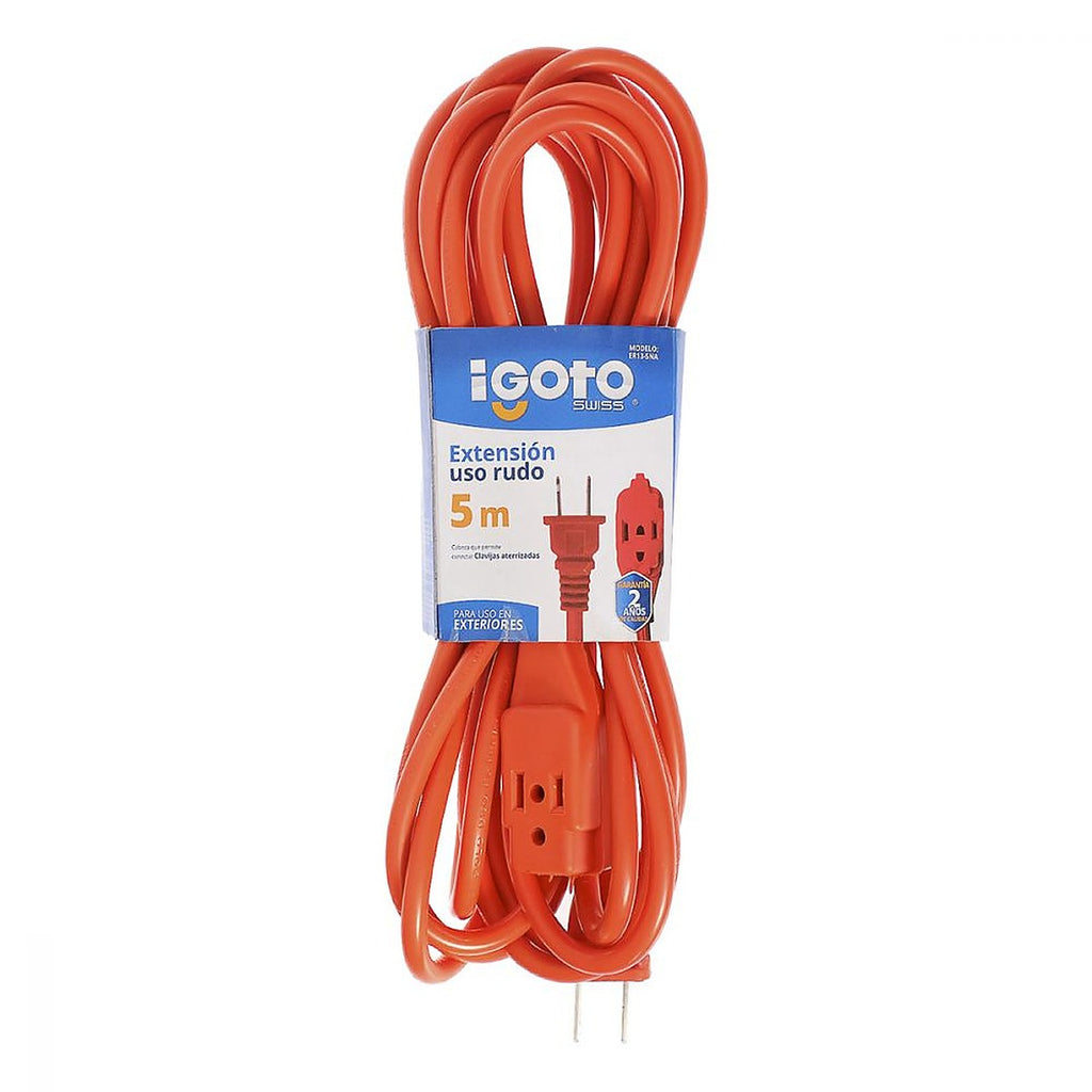 Extensión Eléctrica Uso Rudo 05 mt Naranja Calibre 16 / 120v / 7 amp