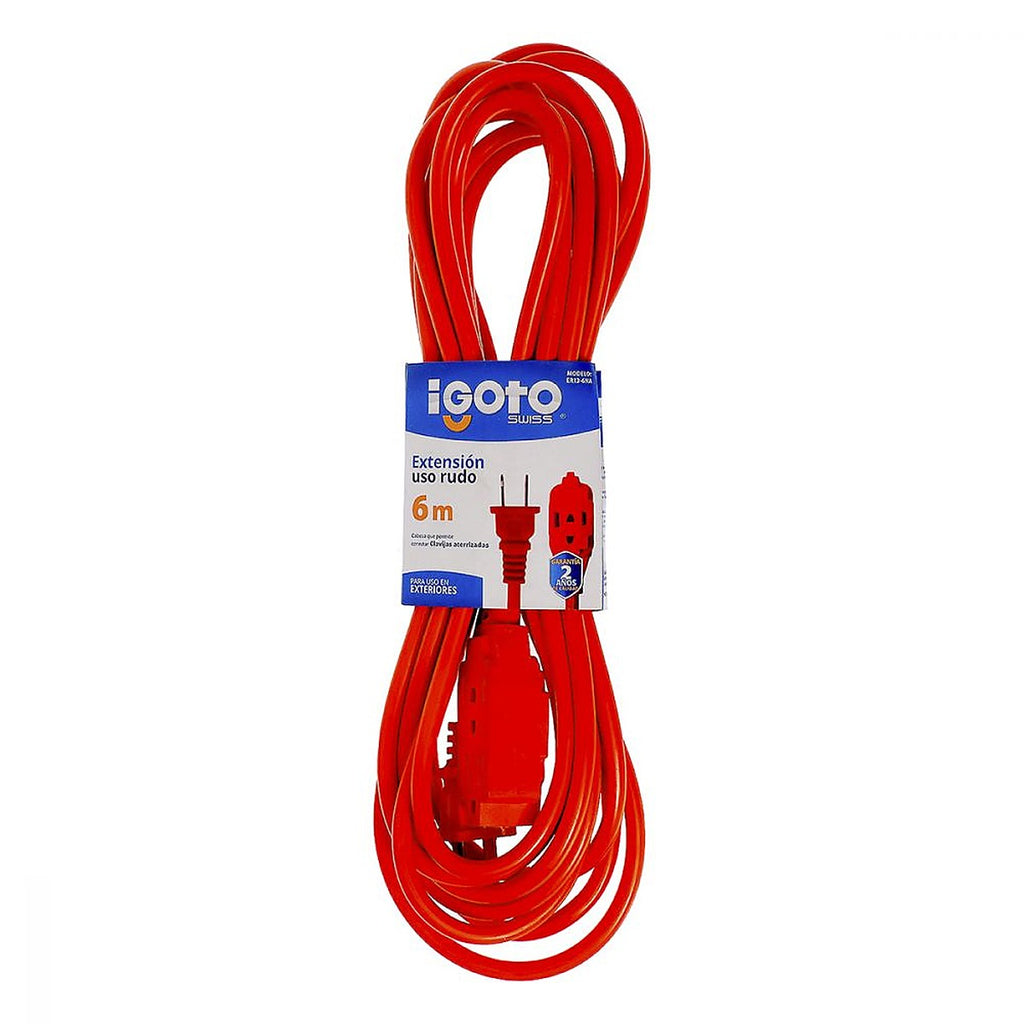 Extensión Eléctrica Uso Rudo 06 mt Naranja Calibre 16 / 120v / 7 amp