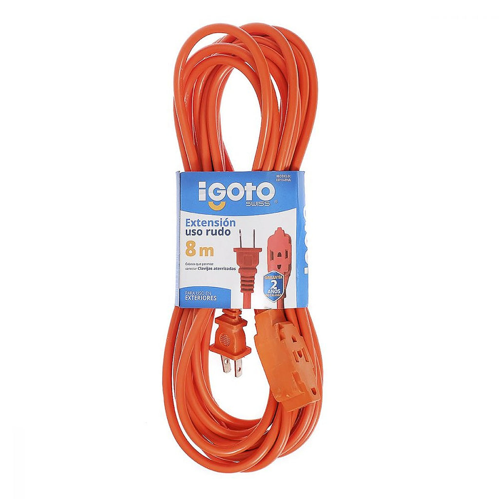 Extensión Eléctrica Uso Rudo 08 mt Naranja Calibre 16 / 120v / 7 amp