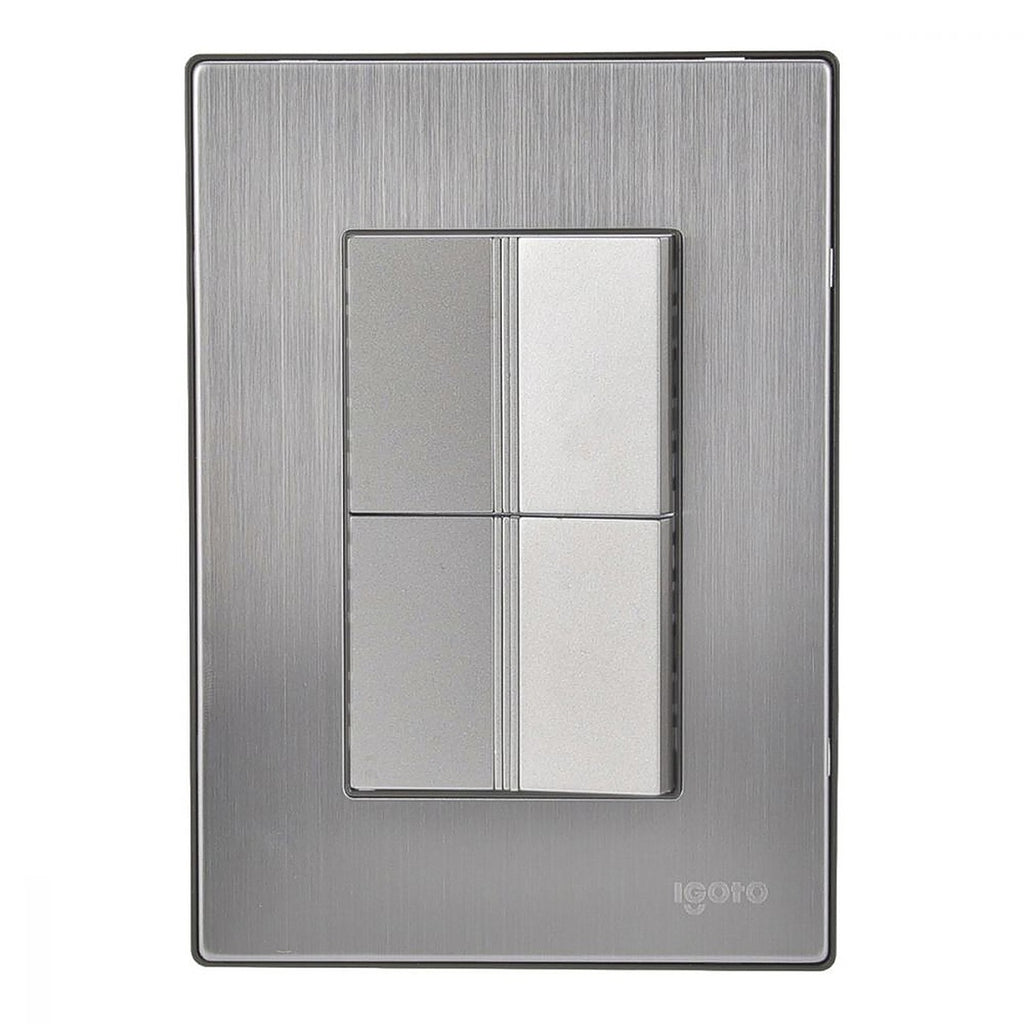 Placa Armada Inox con 2 Apagadores Sencillos de 1.5 Módulos Plata