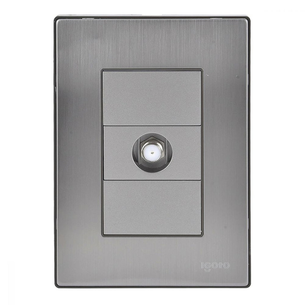 Contacto Eléctrico con Placa de Acero Inoxidable para TV Coaxial 125v 15 a Acabado Plata
