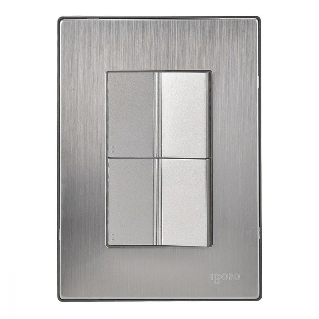 Apagador de Escalera Eléctrico Doble con Placa de Acero Inoxidable de 1.5 Módulos 125v 15 a Acabado Plata