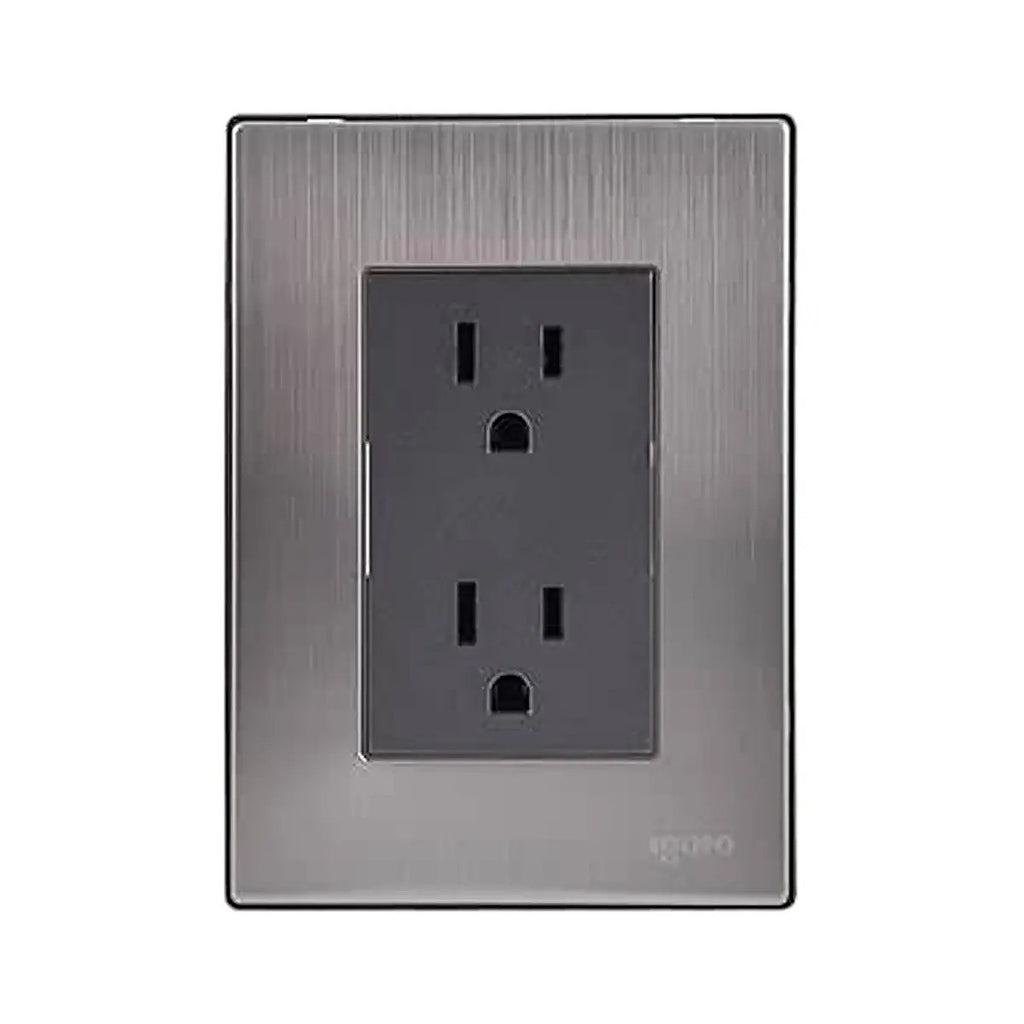 Placa Armada Inox con contacto Dúplex Aterrizado 2p + T 15 a 125v Oxford