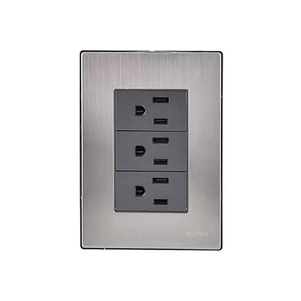 Placa Armada Inox con 3 Contactos Sencillos de 1 Módulo Oxford