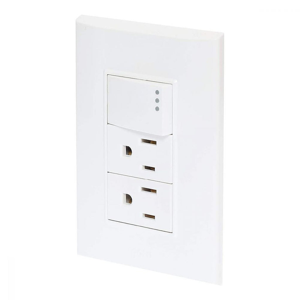 Placa Armada con 1 Apagador Sencillo y 2 Contactos de 3 Módulos Blanco