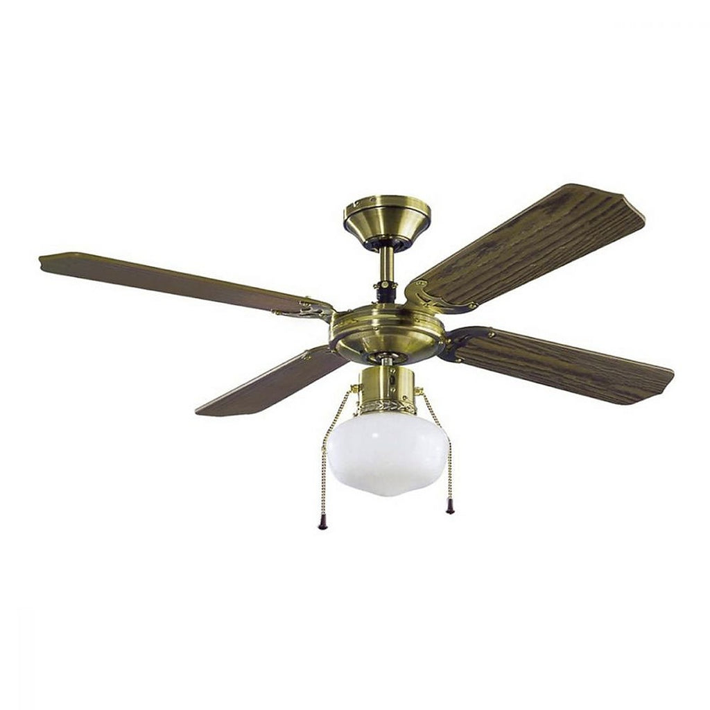 Ventilador para Techo 42” 3 Velocidades 50w 4 Aspas Color Madera Acabado Latón Antiguo con Socket para Lámpara