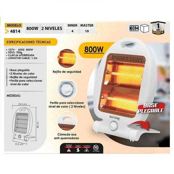 Calefactor Eléctrico con Ventilador 800w 2 Niveles Silencioso