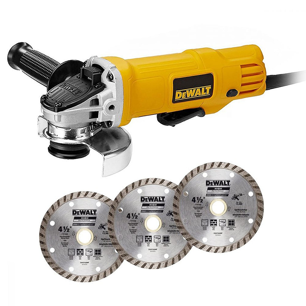 Mini Esmeriladora Angular 4.1/2” 900w 11000 rpm 5/8-11 + 3 Discos de Diamante 4.1/2”