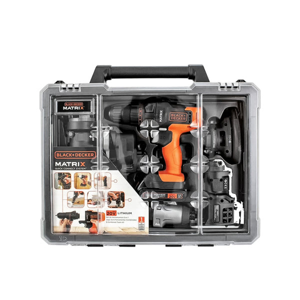 Juego de Herramienta Inalámbrica 20v con sistema de Cambio Quick Connect de Matrix con 6 Accesorios Estuche
