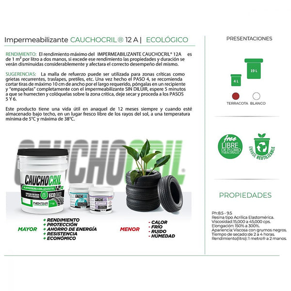 Impermeabilizante 12 Años 19 lt Rojo Ecológico de Caucho de Llantas