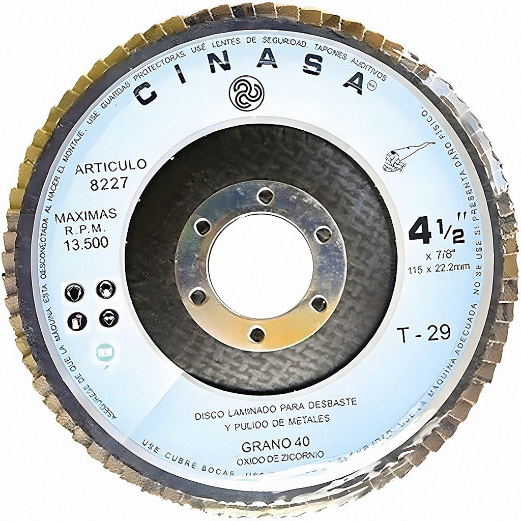 Disco Laminado T-29 4.1/2”x7/8” G40 Zirconio para Desbaste y Pulido de Metal