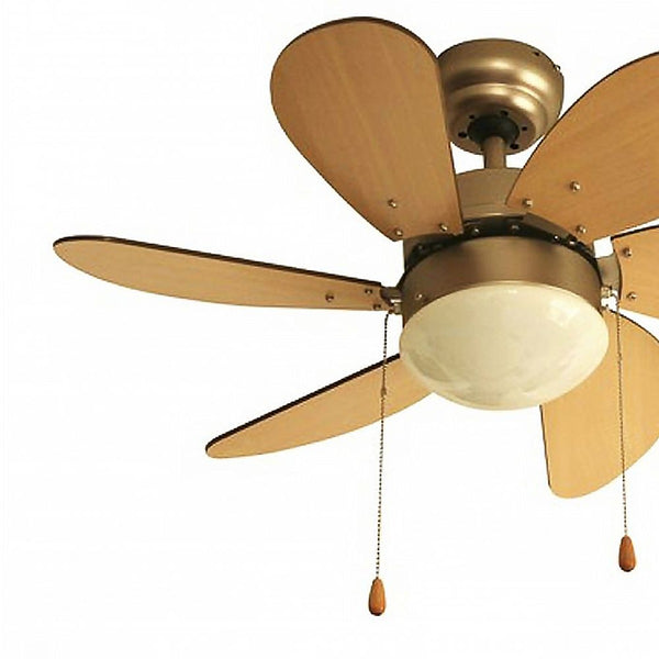 Ventilador para Techo 30” 3 Velocidades 60w 6 Aspas Roble Claro Acabado Níquel Satinado con Socket para Lámpara