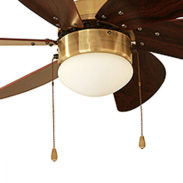 Ventilador para Techo 30” 3 Velocidades 60w 6 Aspas Nogal Acabado Latón Antiguo con Socket para Lámpara