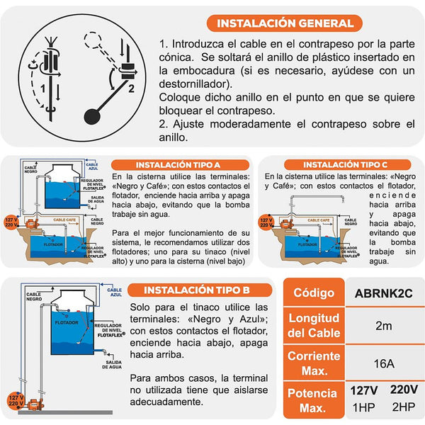 Flotador Eléctrico para Tinaco 2 mt - E4 ABRNK2C