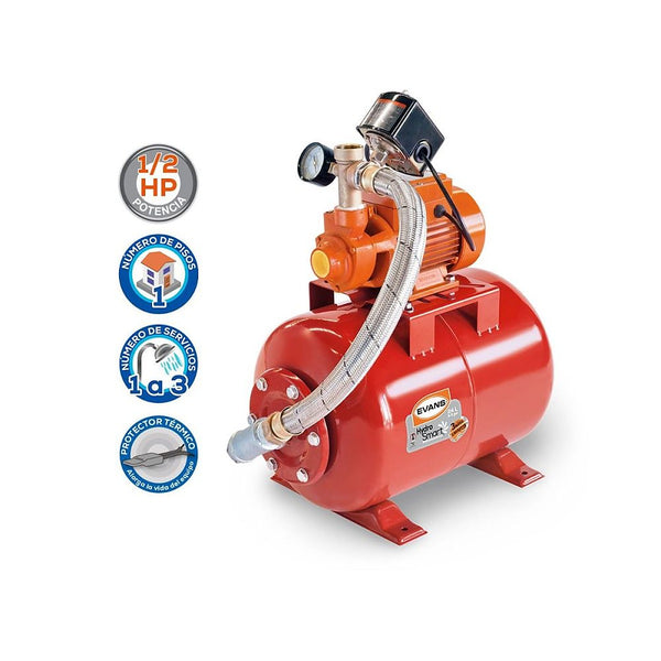 Hidroneumático Horizontal 1/2 HP 24 lt Bomba Jet Succión con Descarga 1x1