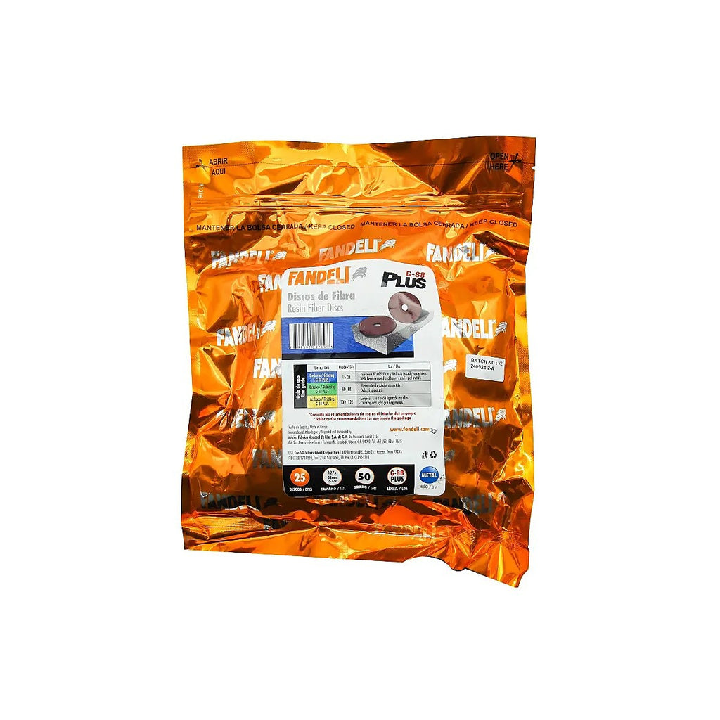 Disco de Fibra 5”x7/8” Grano 50 para Desbaste y Pulido de Metal Ferroso y No Ferroso