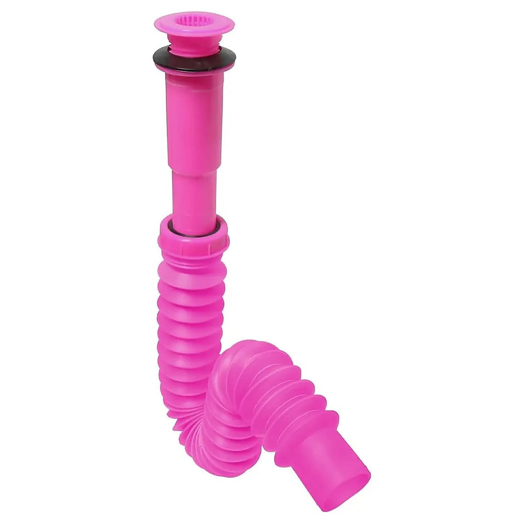 Cespol Tipo ”p” para Lavabo Flexible sin cubierta con Atrapatodo Extensión 55 cm Rosa