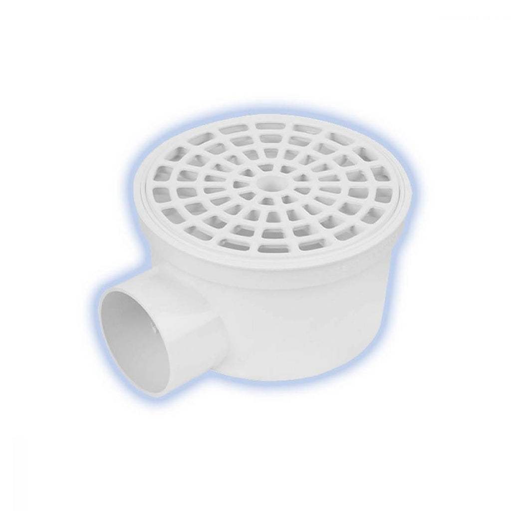 Coladera Salida Lateral Redonda Bote con Rejilla Blanca de ABS