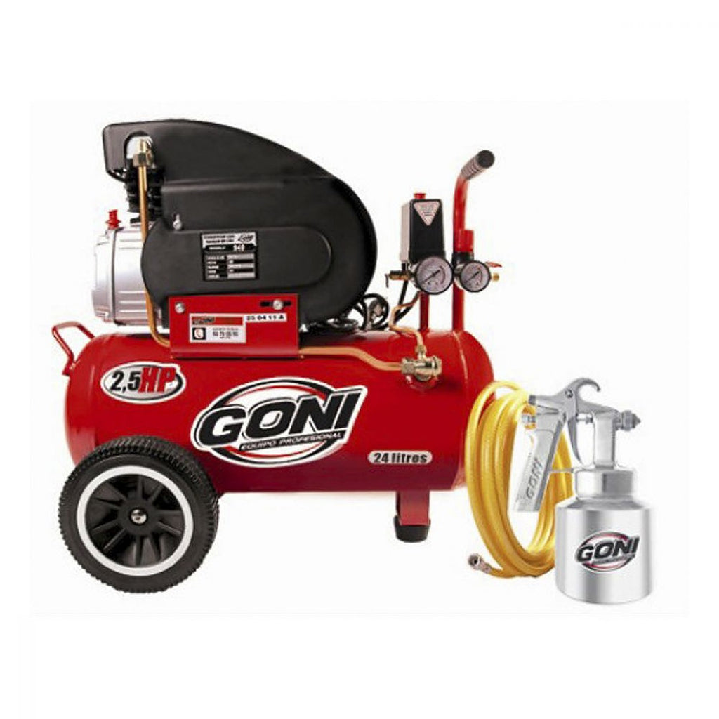 Compresor Motor Lubricado 120v 3400 rpm 2.5 HP 24 lt 115psi Horizontal + Manguera y Pistola