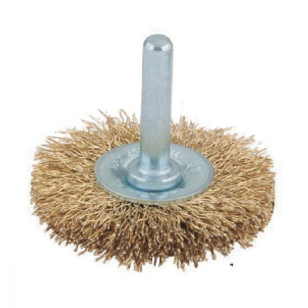 Carda Circular Alambre Ondulado 3”x0.30 mm X 1/4” Acero al Carbón Latonado con Vástago