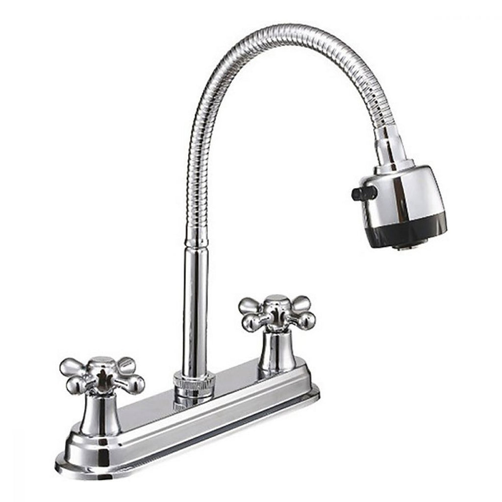 Mezcladora para Fregadero 8” Cuello Flexible Maneral Cruceta Vuelta Completa