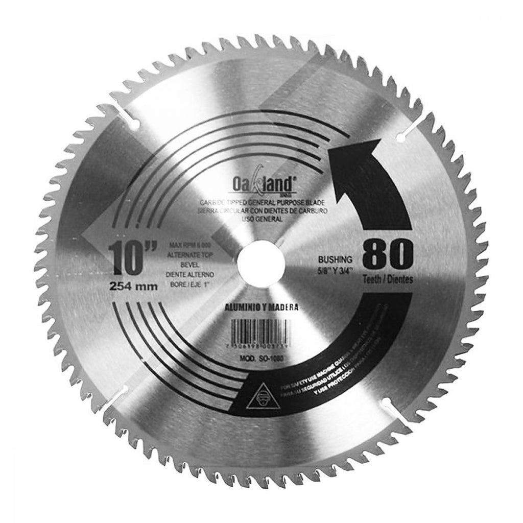 Sierra Circular 10”x3/4”-5/8” 80 Dientes Carburo de Tungsteno
