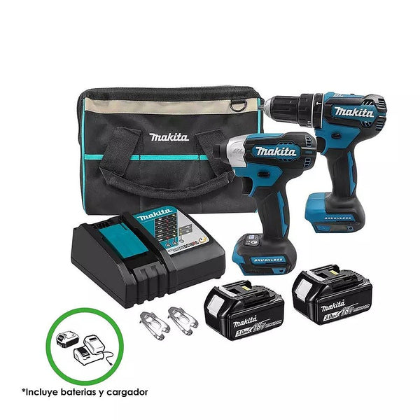 Rotomartillo Inalámbrico 1/2” 18v 500 rpm Brushless + Pistola Impacto Inalámbrica 1/4” 18v 1600 rpm + 2 Baterías 3ah + Cargador/maleta