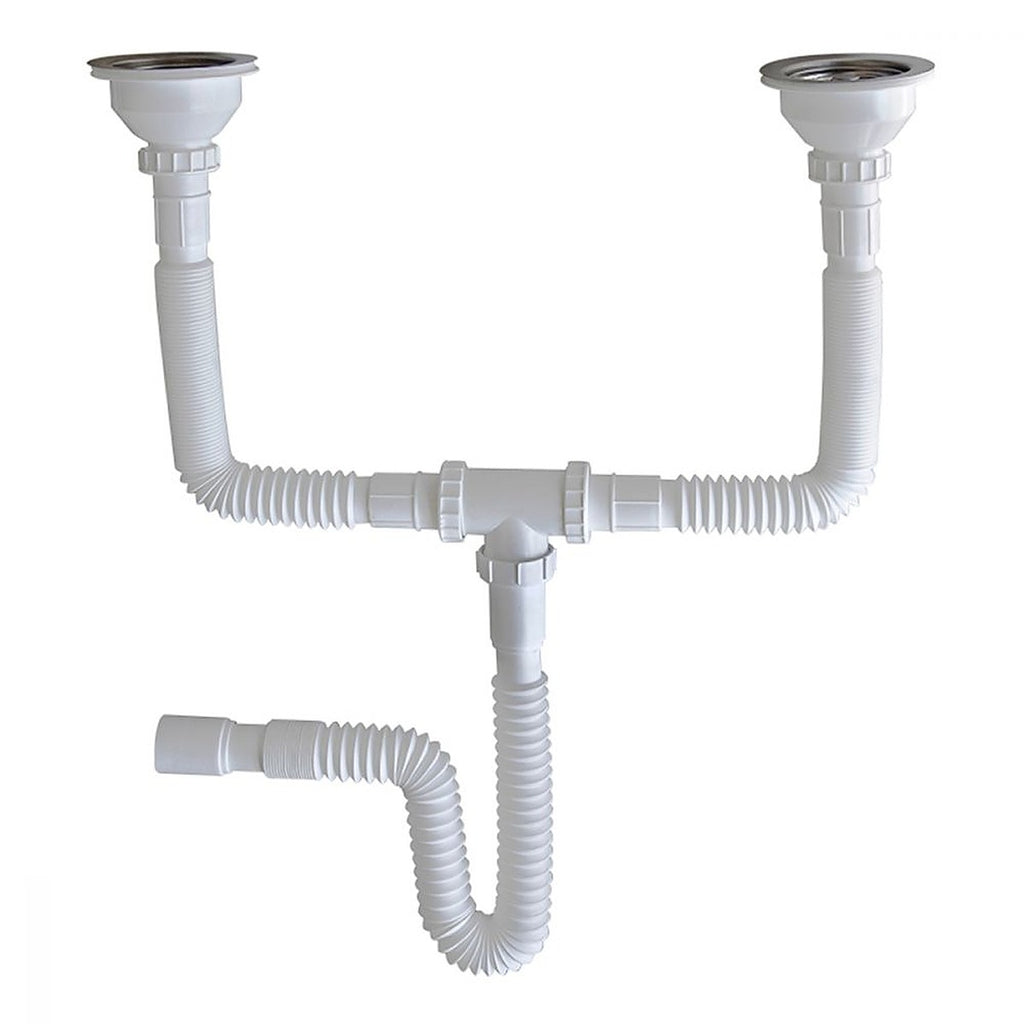 Desagüe para Fregadero Flexible 95 cm Doble Trampa con Contra Canastas Herméticas