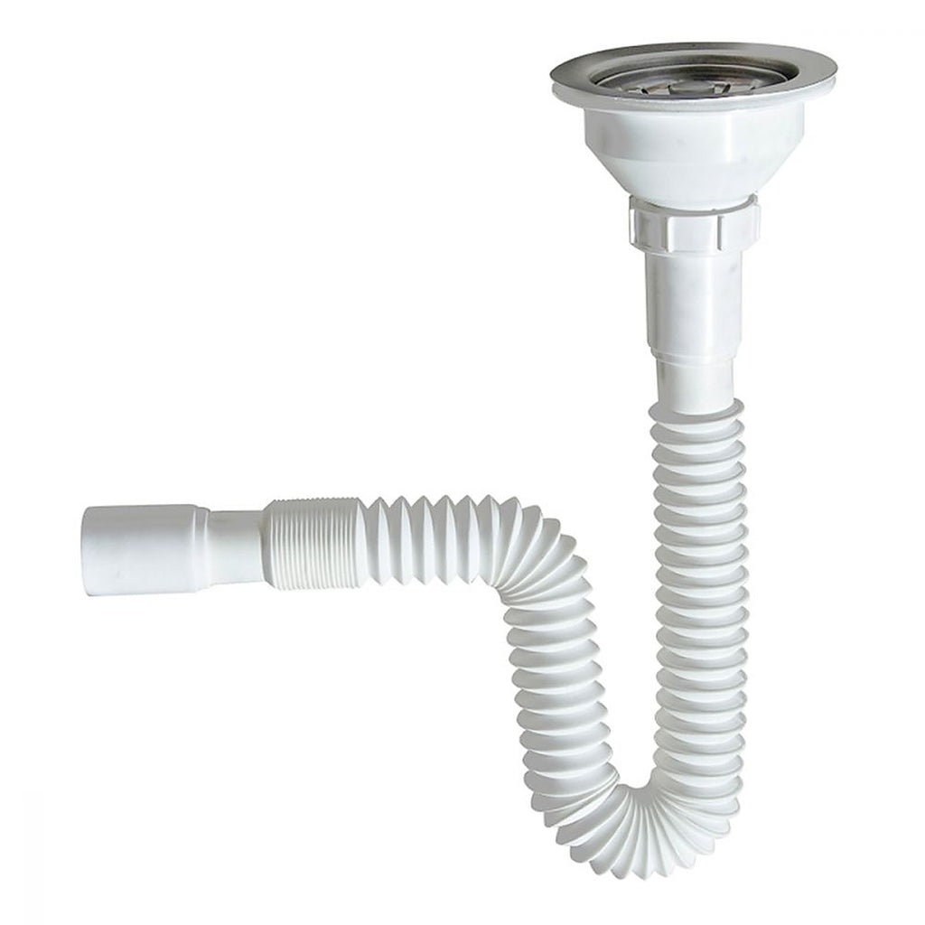 Cespol para Fregadero Tubo Flexible 95 cm sin Trampa con Contra Canasta Hermética