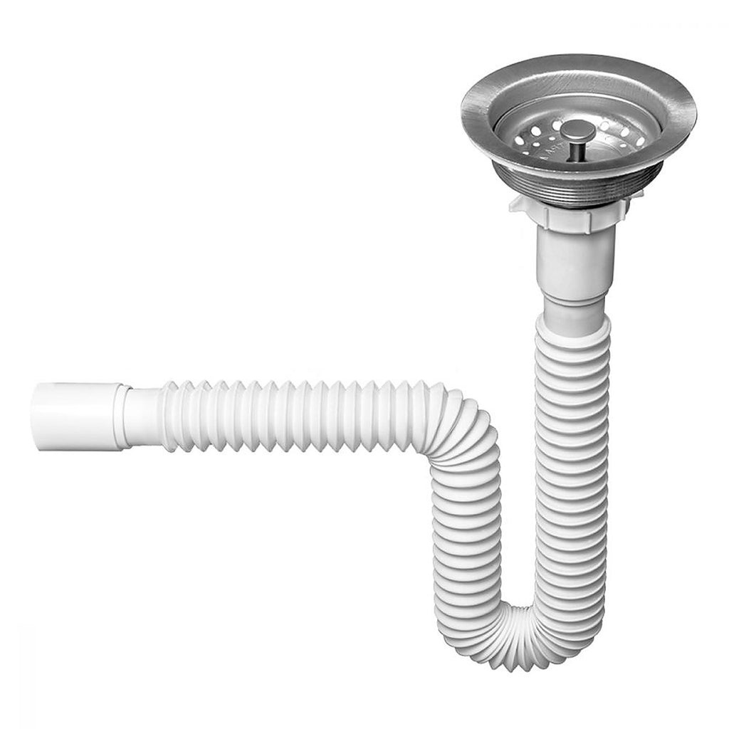 Cespol para Fregadero Tubo Flexible 95 cm sin Trampa con Contra Canasta de Metal