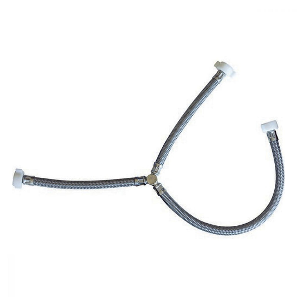 Manguera para Fregadero en ”y” Flexible de Monofilamento 55 cm Salida1/2”x1/2”x1/2” Cierre a Mano