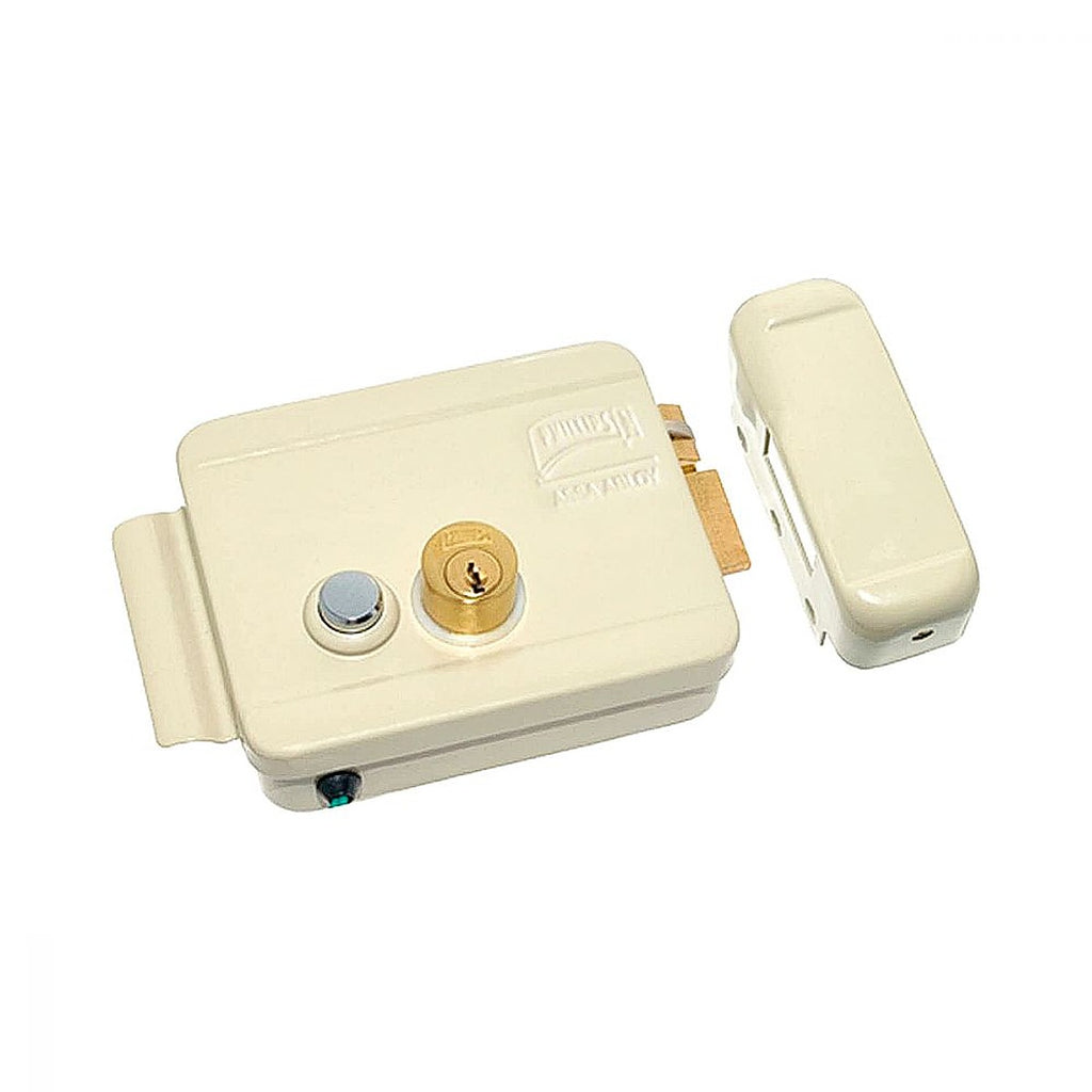 Cerradura de Sobreponer Izq. Eléctrica con Botón Beige