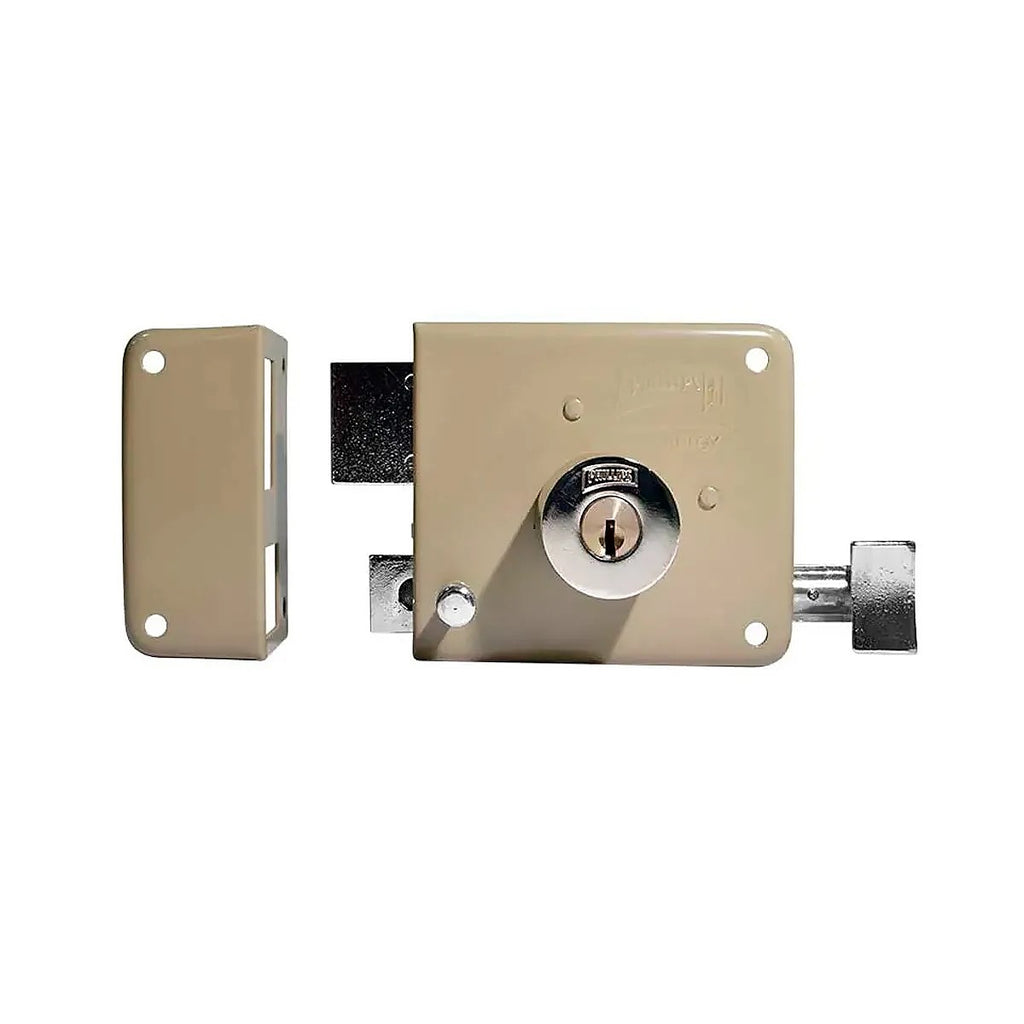 Cerradura de Sobreponer Izq. Instala Fácil Llave/puntos Beige