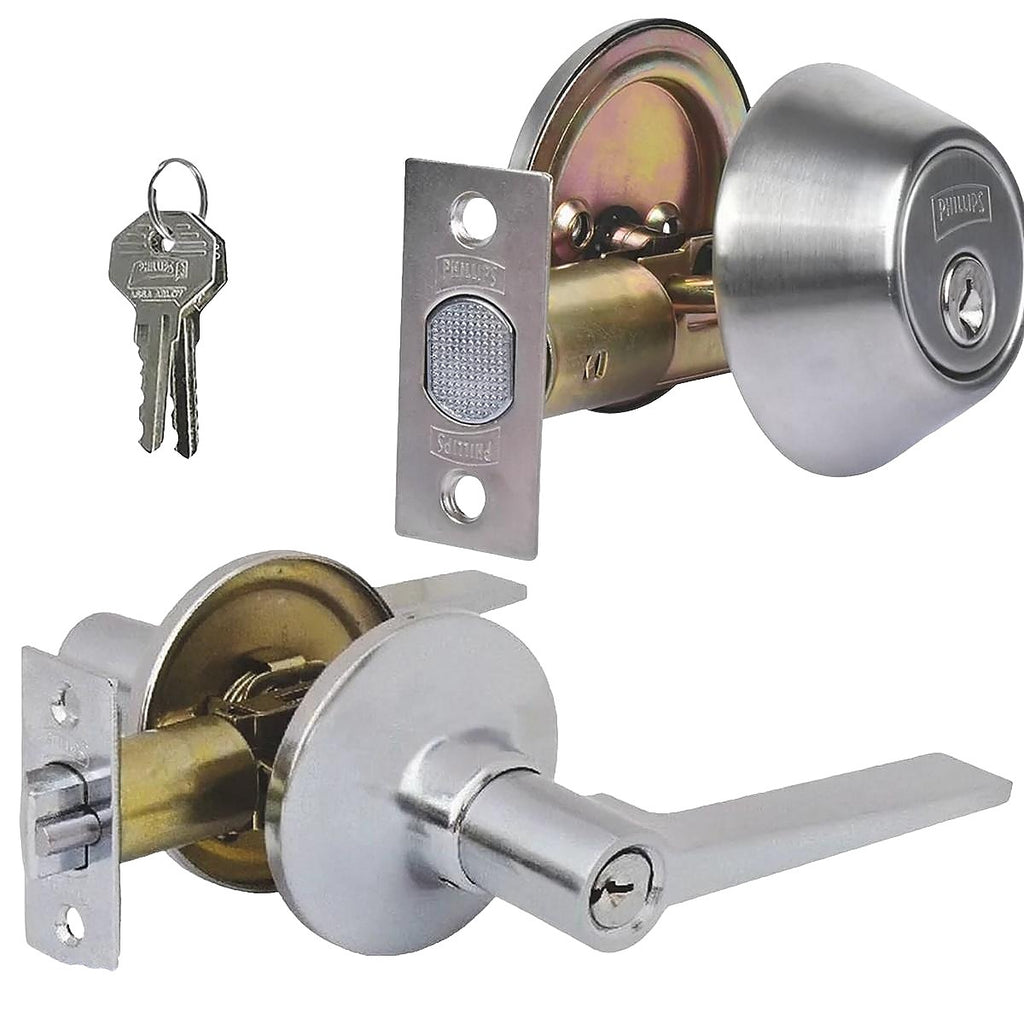 Combo de Cerradura Manija Fresno Recamara Níquel Satinado Fresno + Cerrojo Llave/llave - P7 MX6964