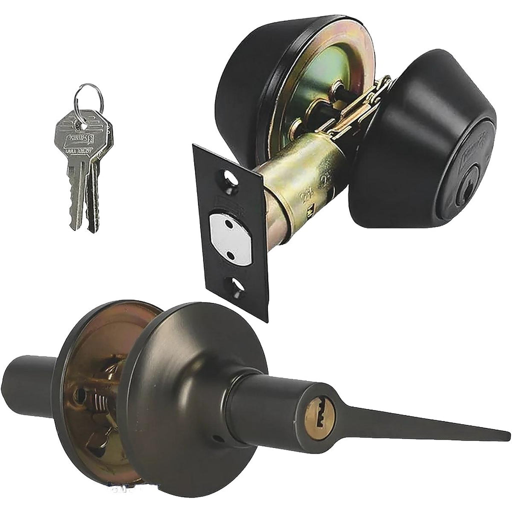 Combo de Cerradura Manija Fresno Recamara Negro Fresno + Cerrojo Llave/llave - P7 MX6966